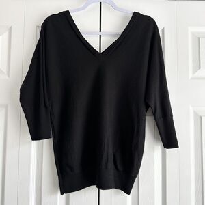 Banana Republic Sweater Size M Black Merino Wool Double V-Neck